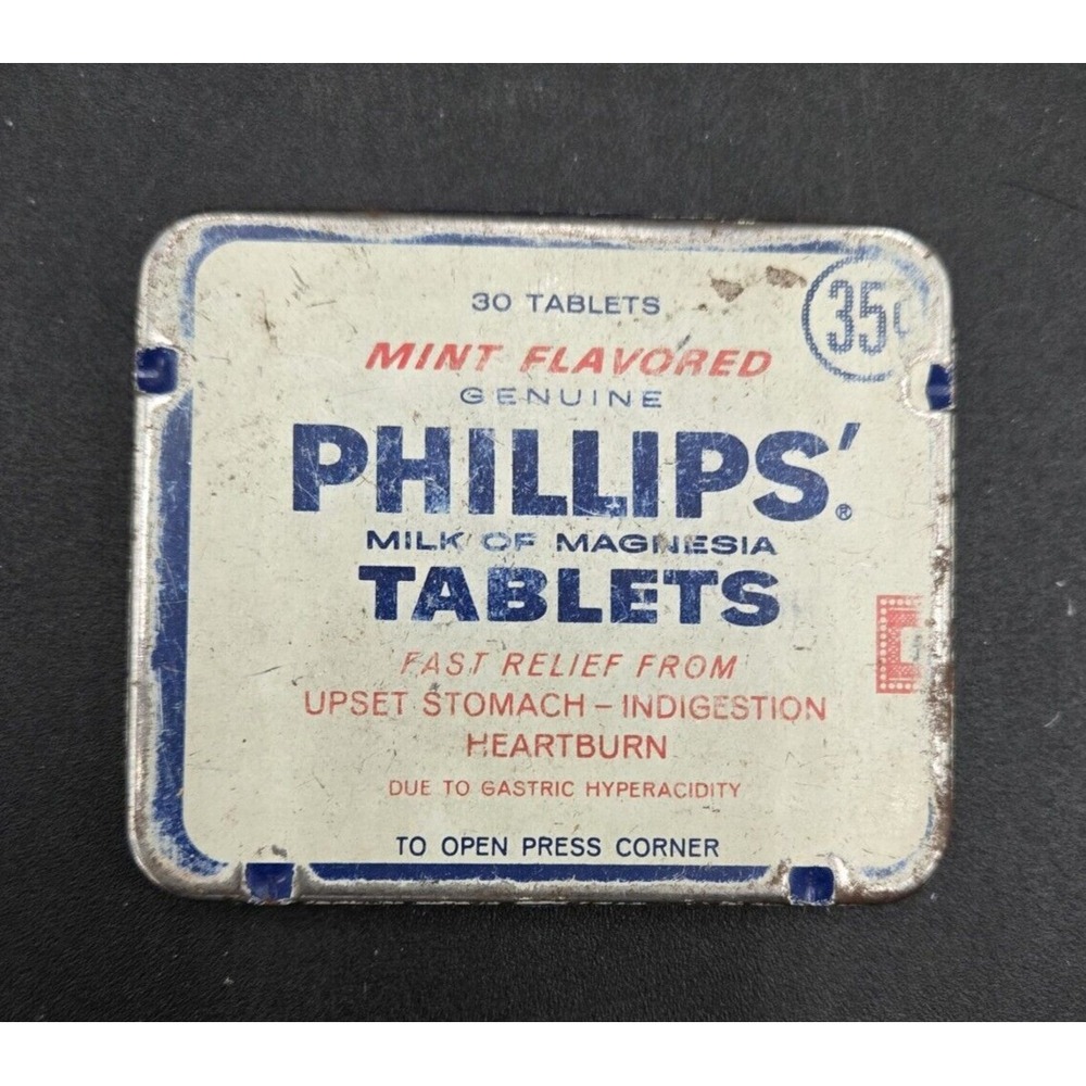Vtg‎ Medicine Tin Phillip's Milk Of Magnesia 30 Tablets **EMPTY**